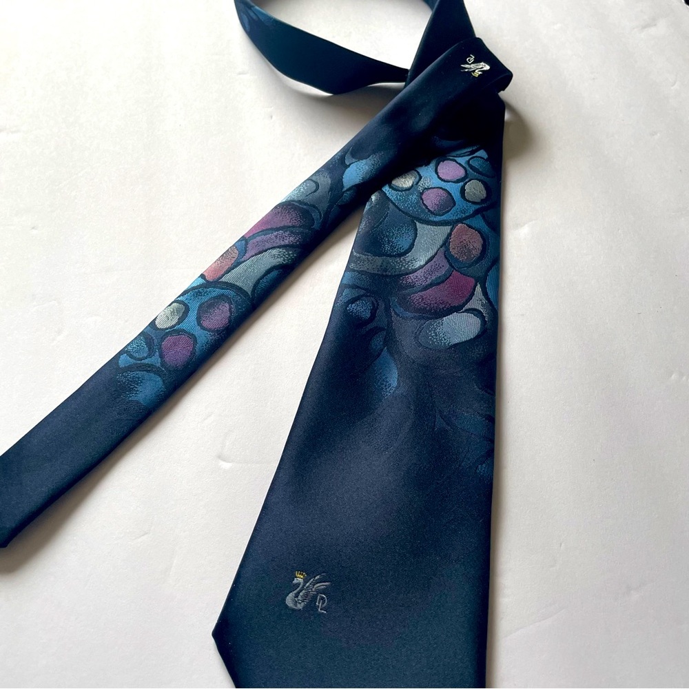 Unique Vintage  Don Loper men’s Silk blend black multi colored tie.3.75 x 56L